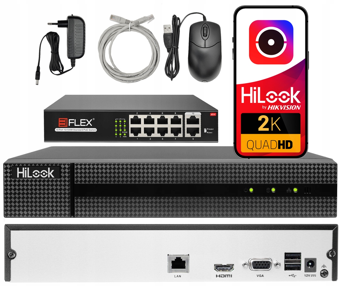 Ip rekordér 8ch Hikvision HiLook Aplikace Switch 8xPoE pro kamery