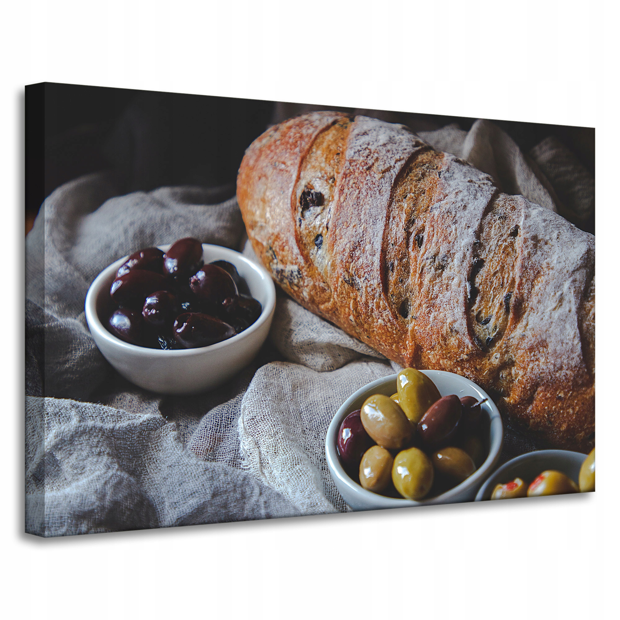 Obraz Canvas Kuchyně Bochník chleba Olivy 90x60
