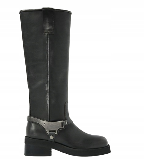 Nubik Černé Klasické Kozačky Z Přírodní Kůže S Kovovou Ozdobou 37 T6I