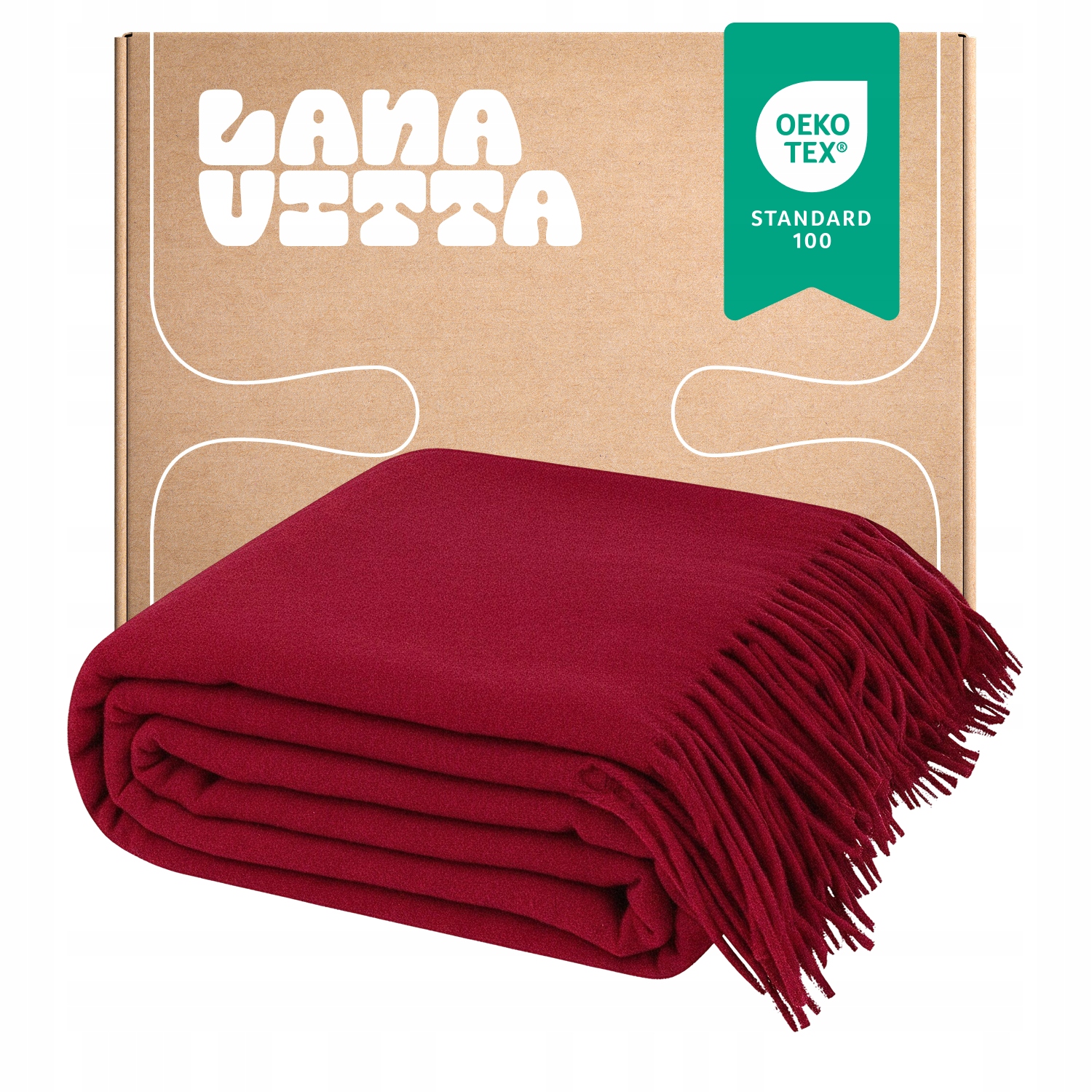 Vlněná deka Grand 100% Vlna Pled Tmavě červená 140 x 200 cm