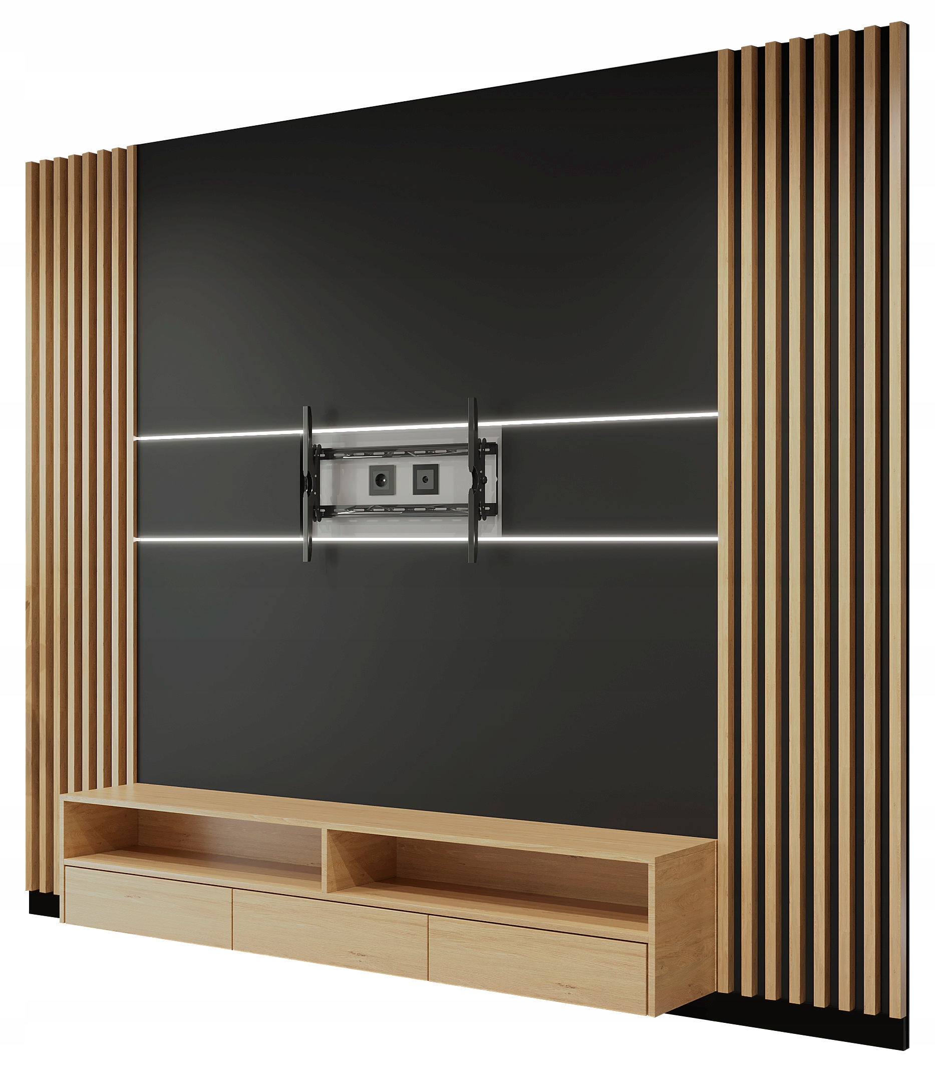 

Ścianka Meblowa Rtv Zestaw Szafka Lamele Uchwyt Tv