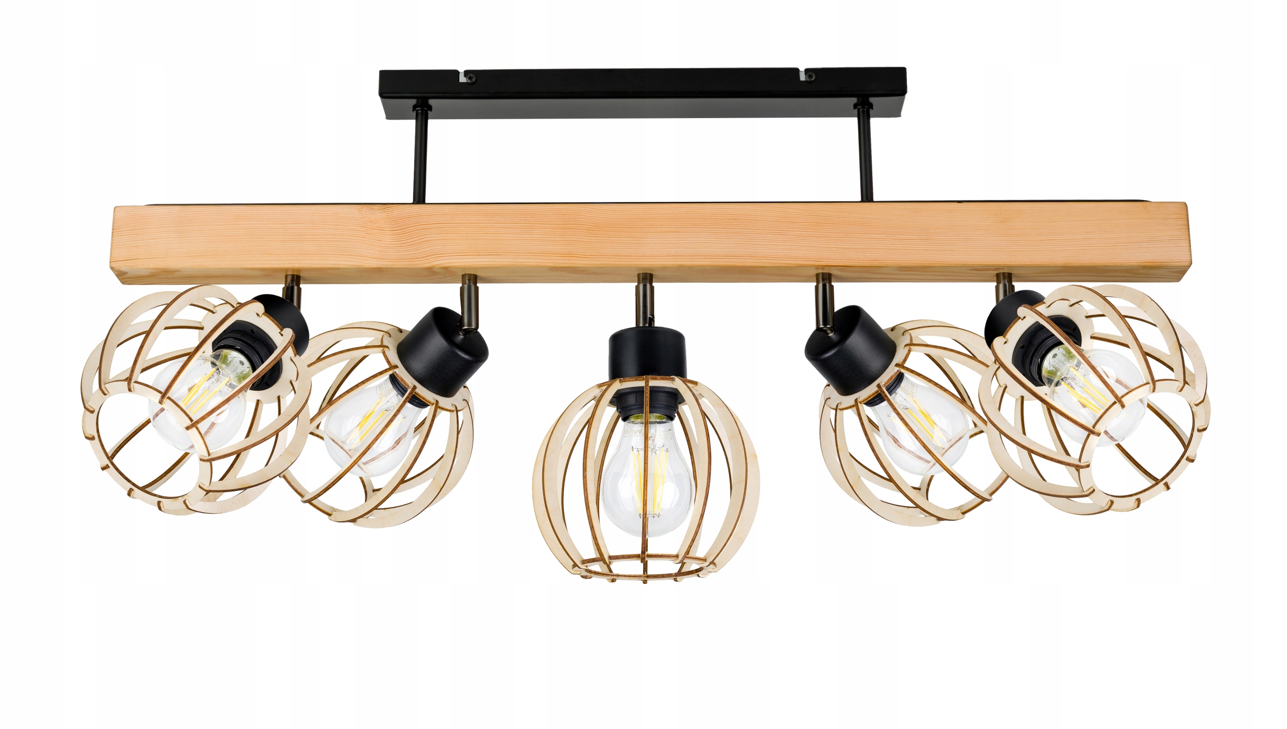 Dřevěná stropní lampa Lustr Stropní Svítidlo Loft Černá na 5x Klosz E27