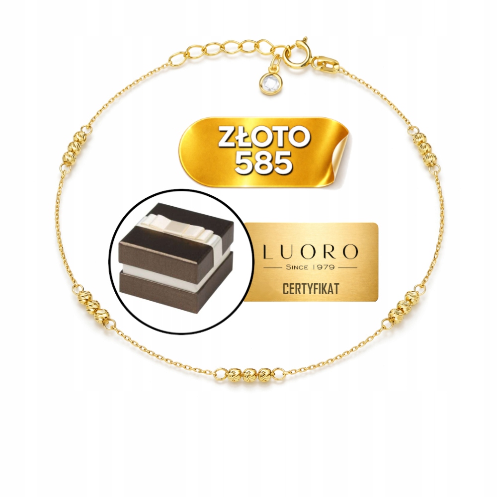 Náramek Zlatý 585 14K Trojité Diamantové Kuličky 22 CM Nastavitelný