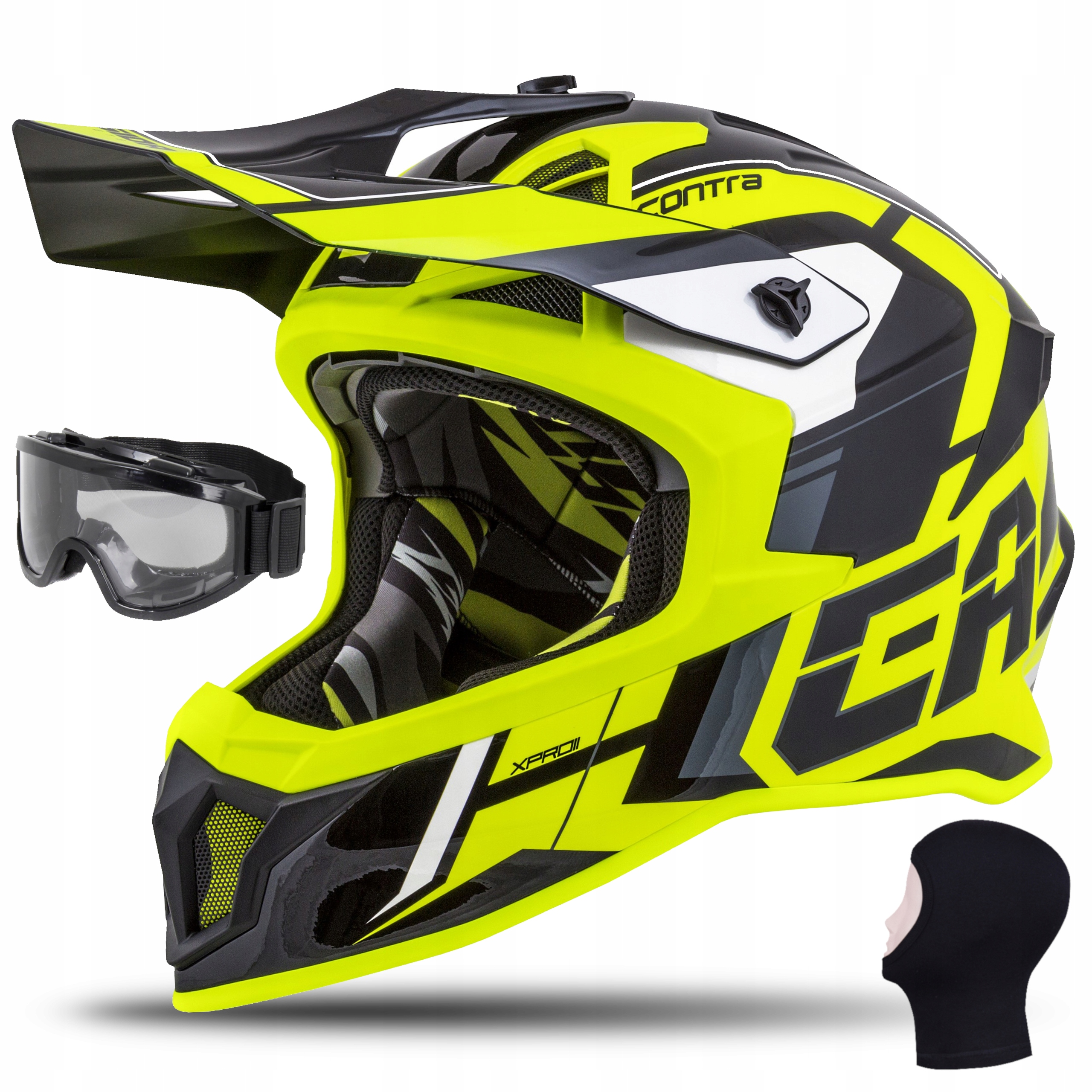 CASSIDA SOS KASK MOTOCYKLOWY CROSS WŁÓKNO SZKLANE + GOGLE I KOMINIARKA S