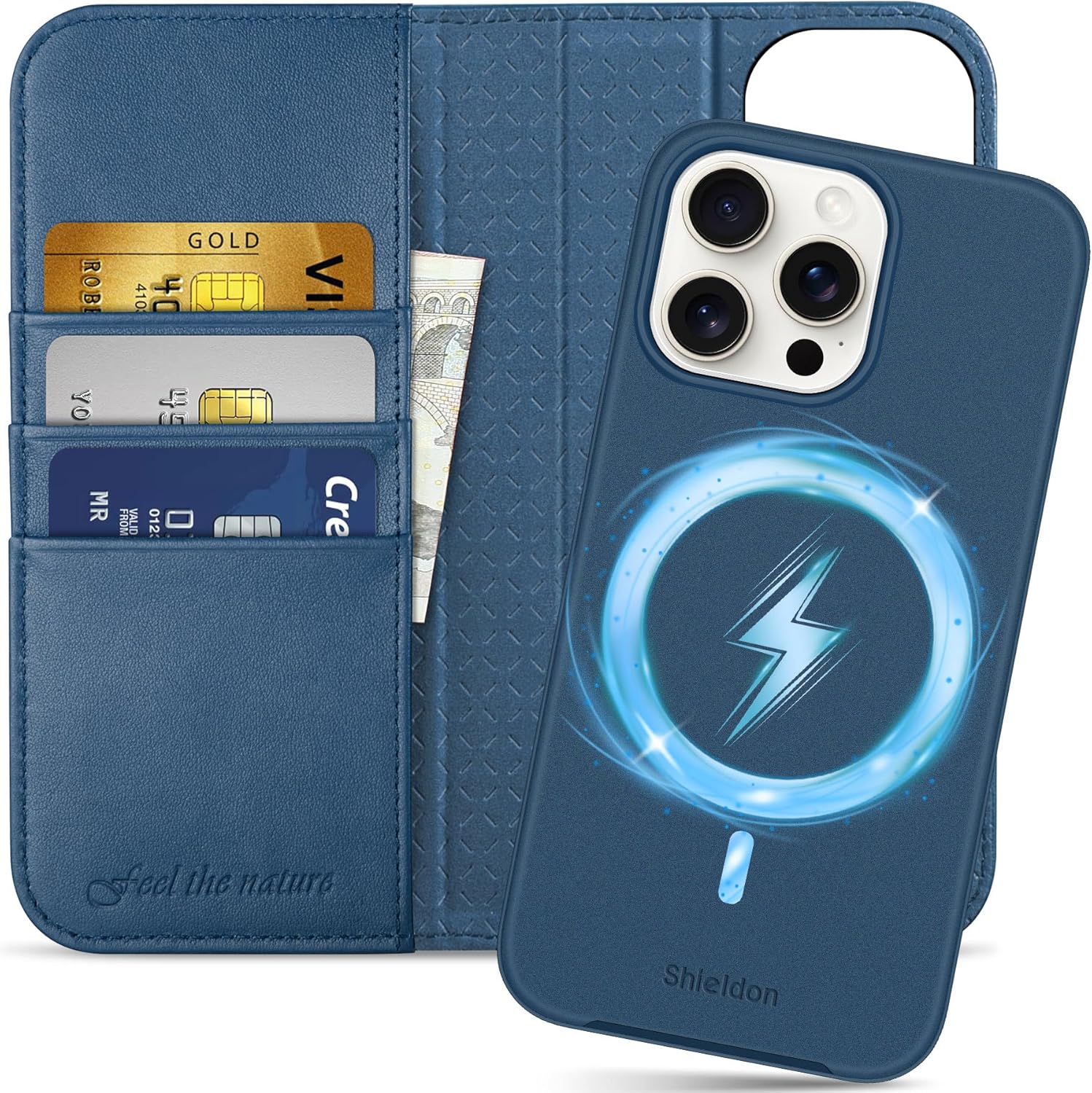 Flipové pouzdro 2v1 Magsafe Shieldon pro Apple iPhone 15 Pro Max Přírodní kůže