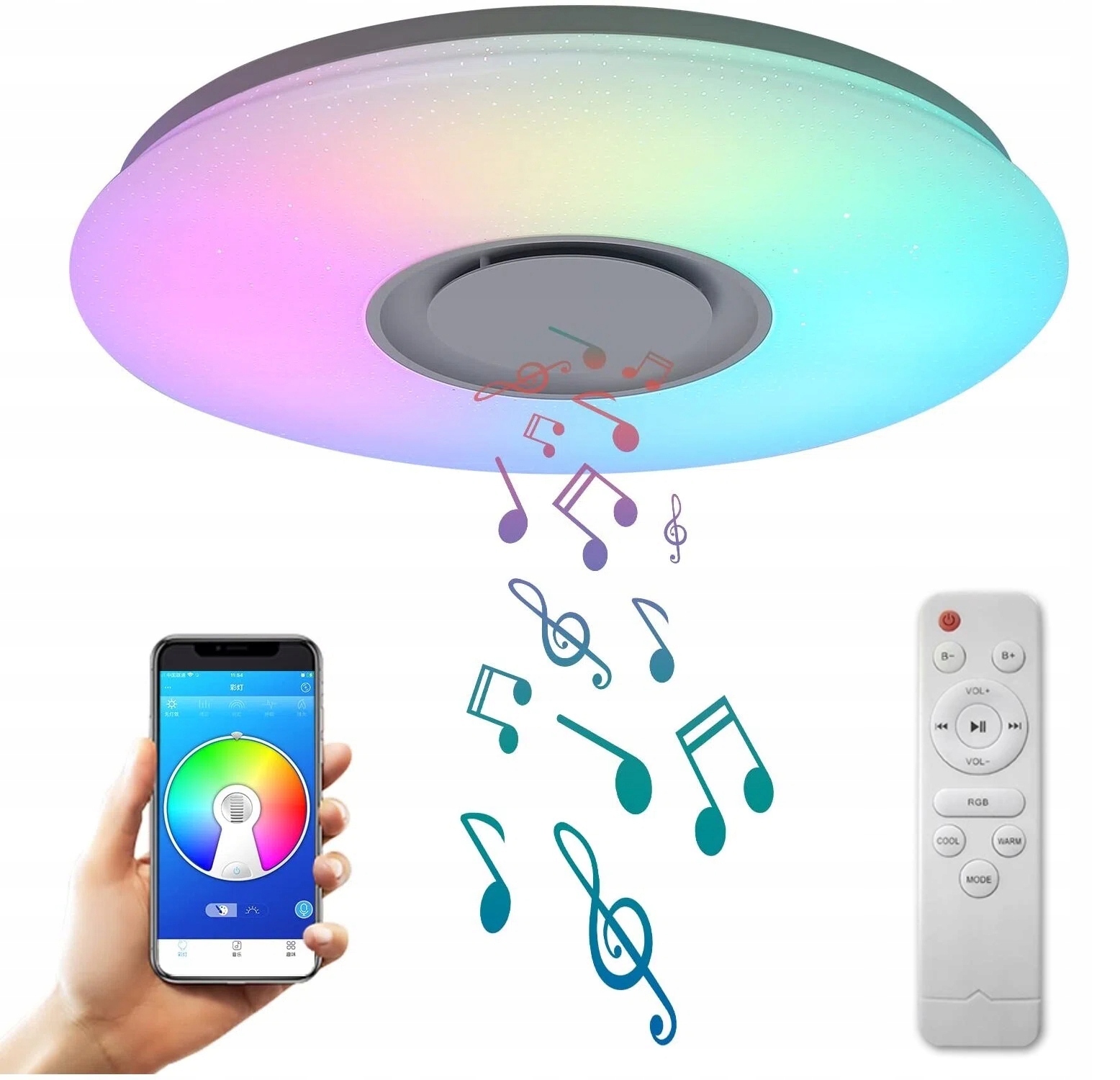 Lampa stropní svítidlo Led Rgb Barevný Bluetooth reproduktor 60W Dálkový Ovladač Set