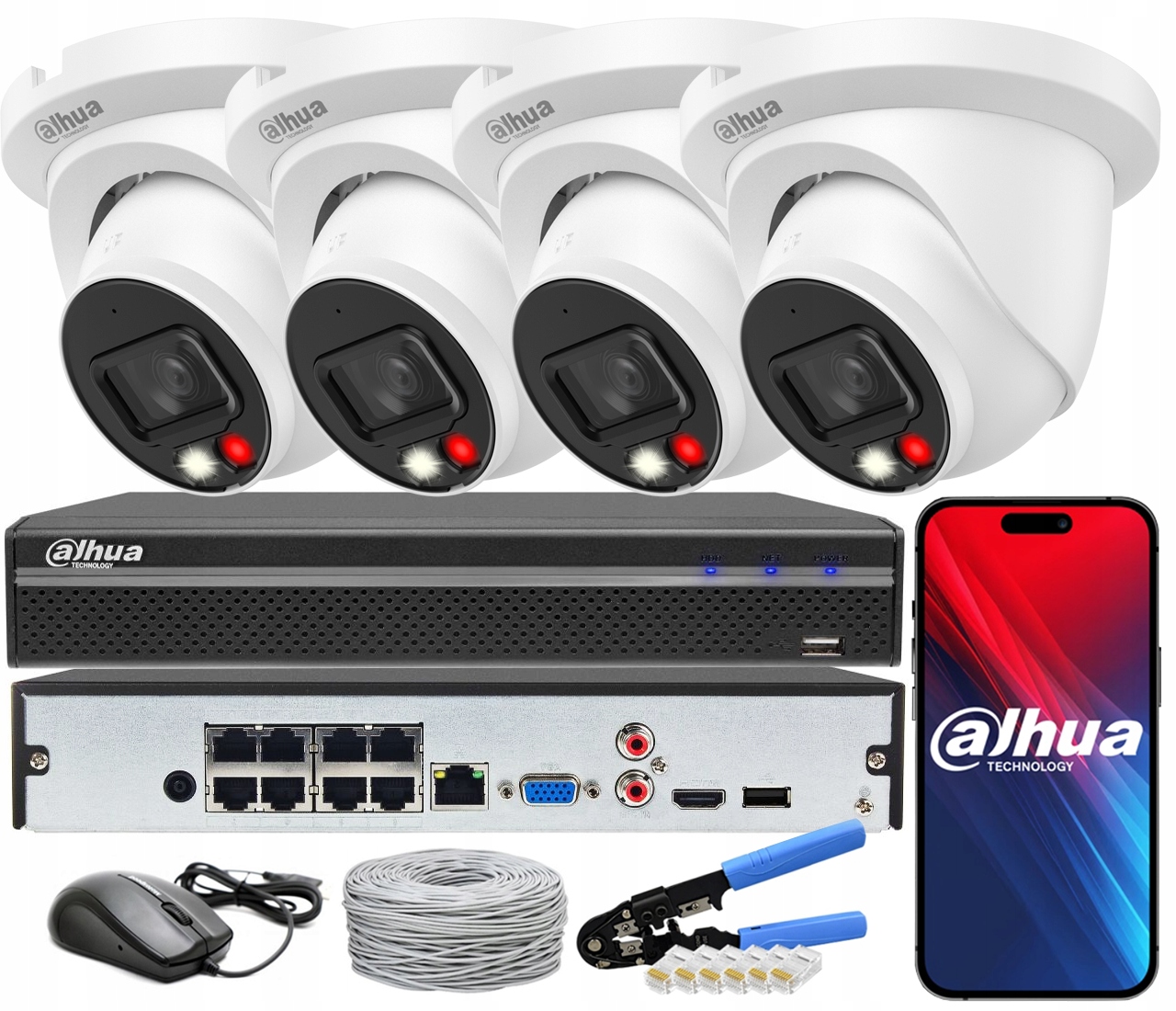 Sada Ip monitorování Dahua 4 kamery 6Mpx 3K IPC-HDW2649TM-S-IL-0280B 8xPoE