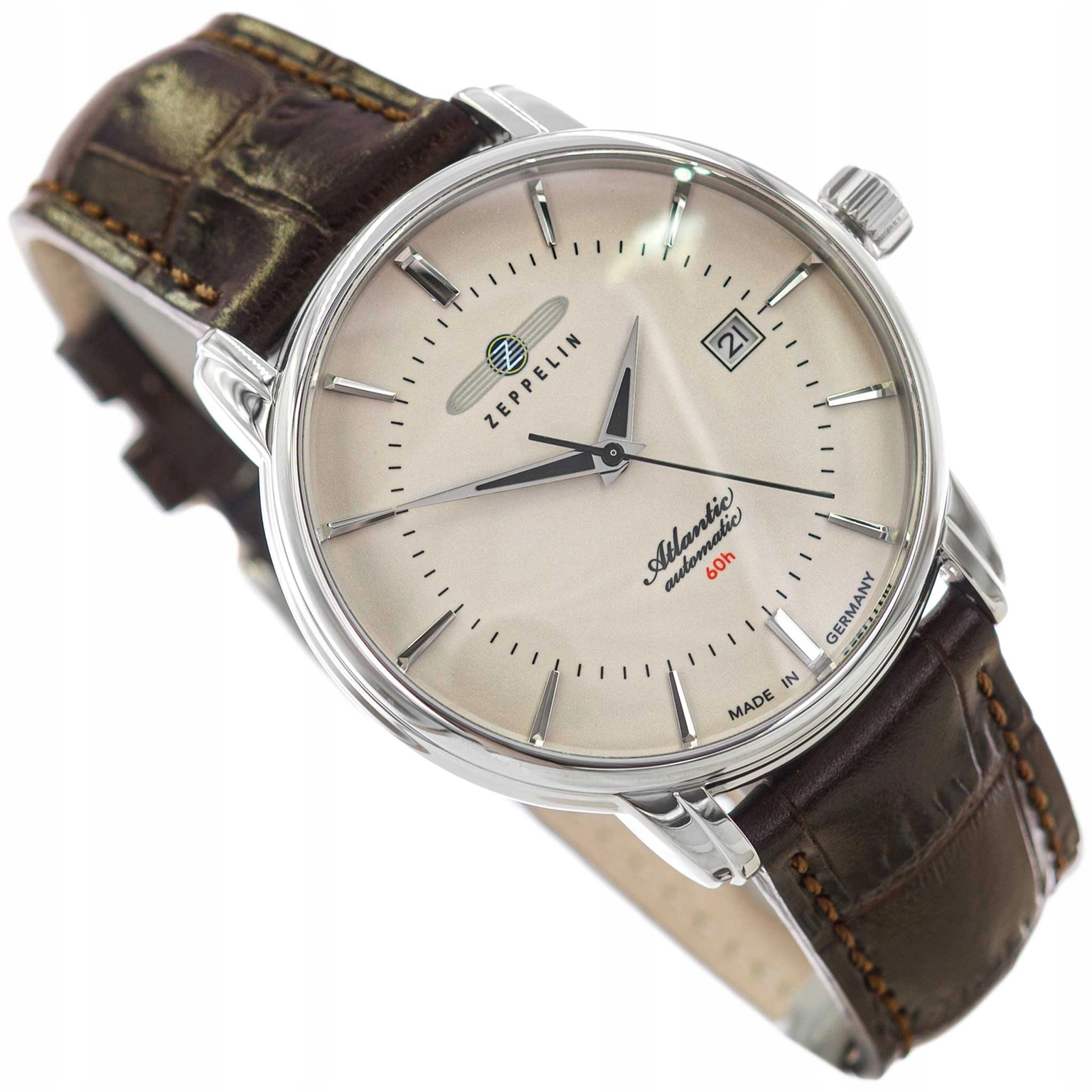 Pánské Hodinky Zeppelin 8460-5 Atlantic Automatic Hnědé Na Řemínku Datumovka