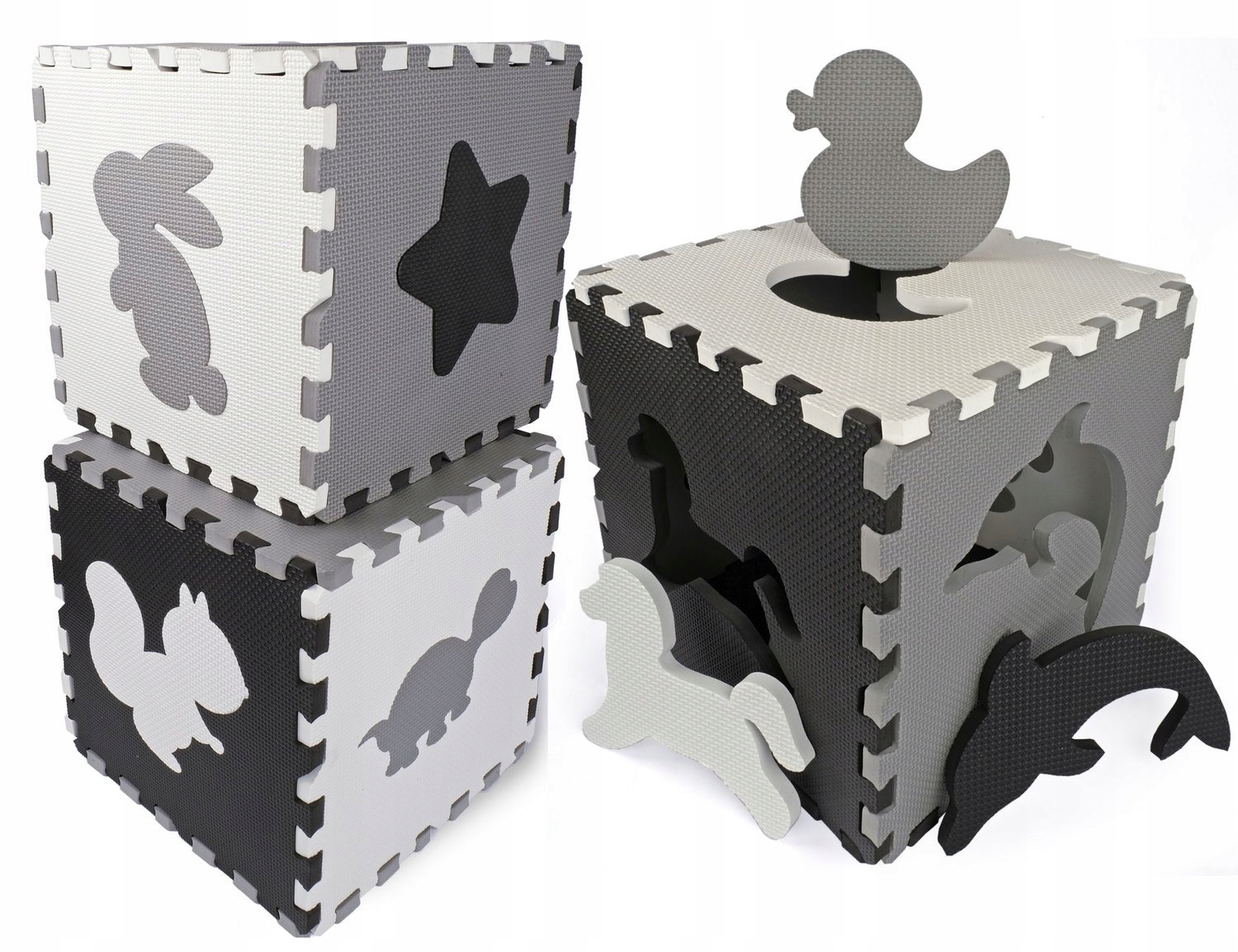 MATA EDUKACYJNA dla dzieci PUZZLE PIANKOWE GRUBA PIANKOWA KOJEC XXL Kolor dominujący odcienie szarości i srebra