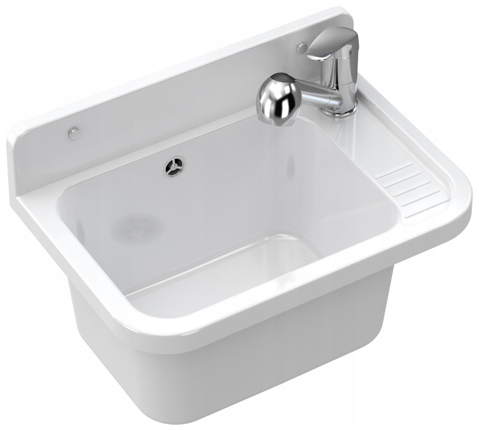 Technický dřez bílý Dřez prostorný Hluboký pro prádelnu Paron Baterie