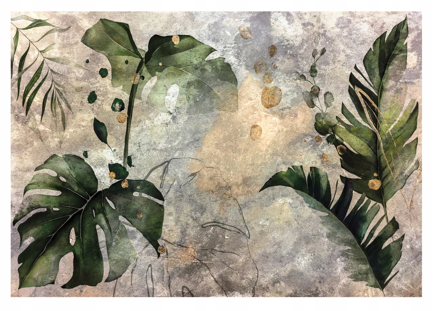 Fototapeta Listy Monstera Beton do obývacího pokoje 254x184
