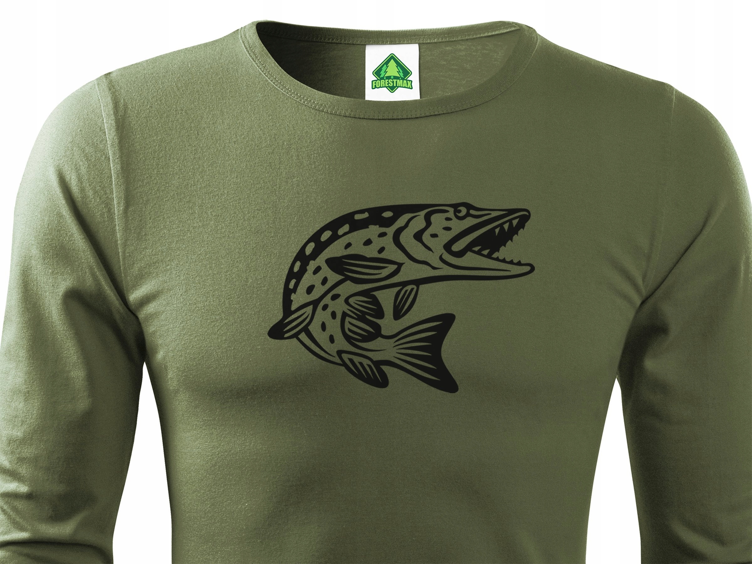 

Wędkarska koszulka khaki z dużym logo Szczupaka