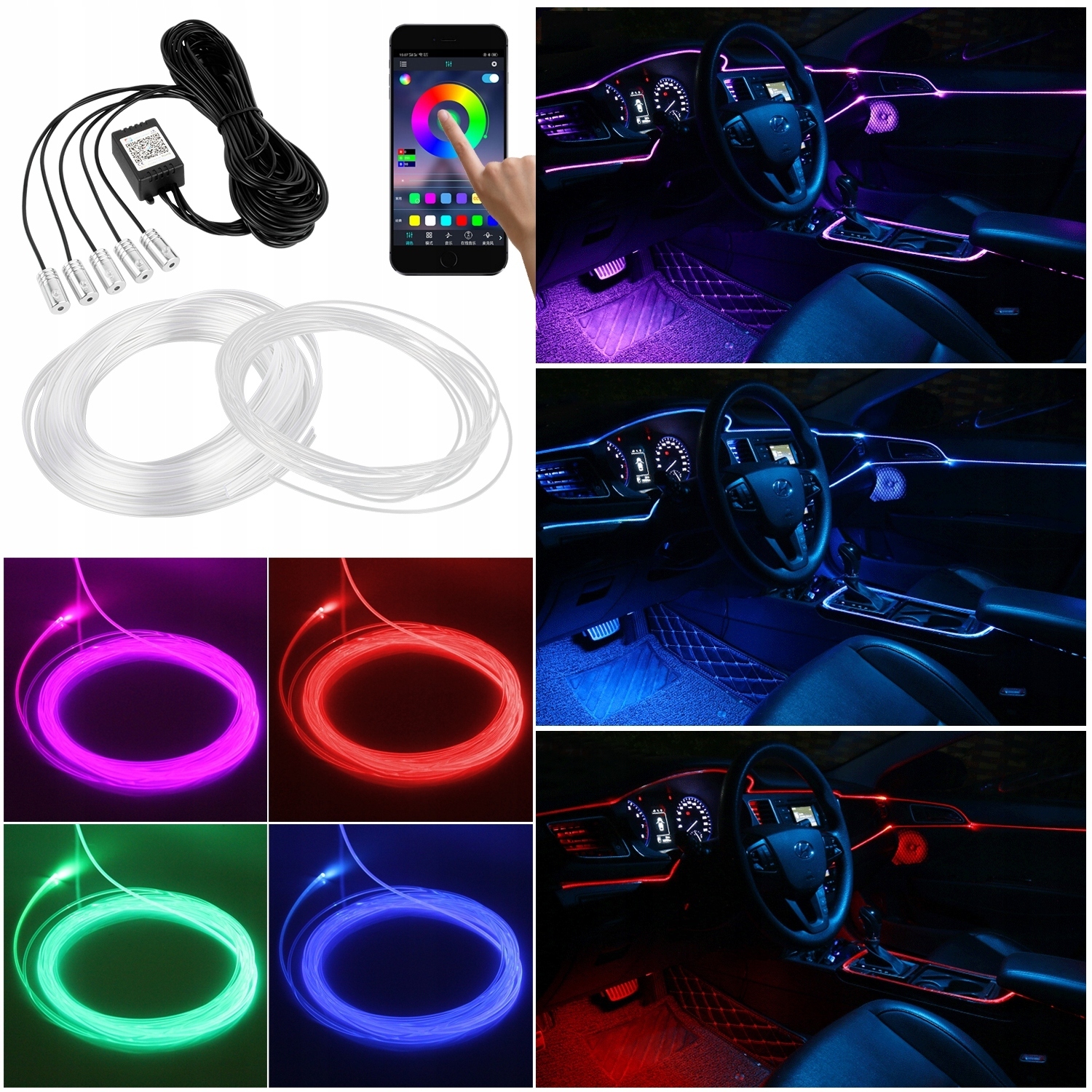 6m ŚWIATŁOWÓD EL WIRE LED RGB AMBIENT PILOT Strona zabudowy lewa