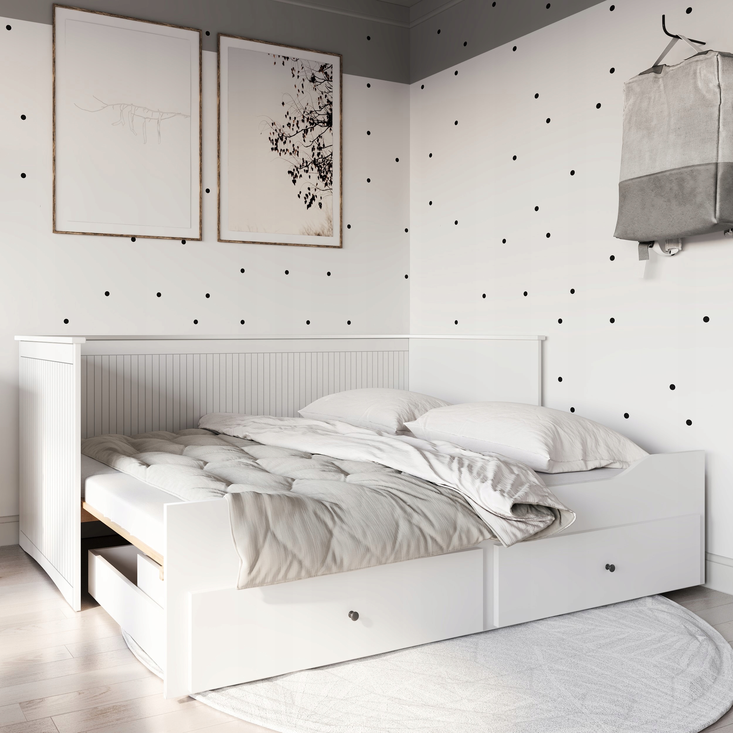 ŁÓŻKO ROZKŁADANE MŁODZIEŻOWE Z SZUFLADAMI I MATERACAMI 80x200 HELMES BIAŁE Marka Meble Magnat