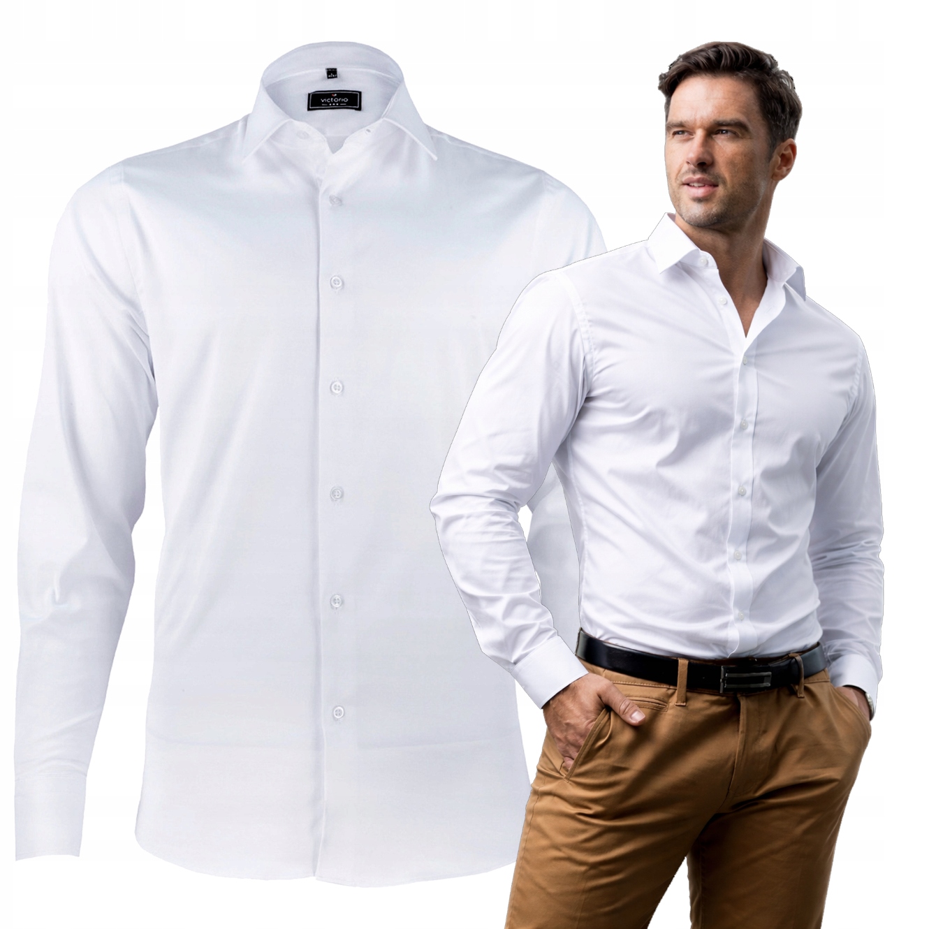 Koszula Męska Biała Wizytowa satynowa elastyczna Rozciągliwa Slim XL