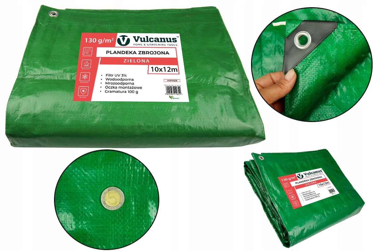 

Plandeka 12x10m zielona Zbrojona Okrycie 130g
