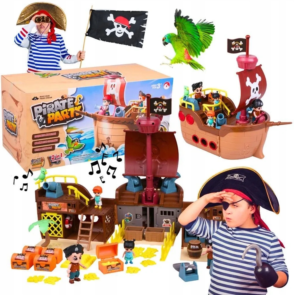 STATEK PIRACKI ZABAWKA ROZKŁADANY DUŻY LALKI AKCESORIA FIGURKI OKRĘT ZESTAW