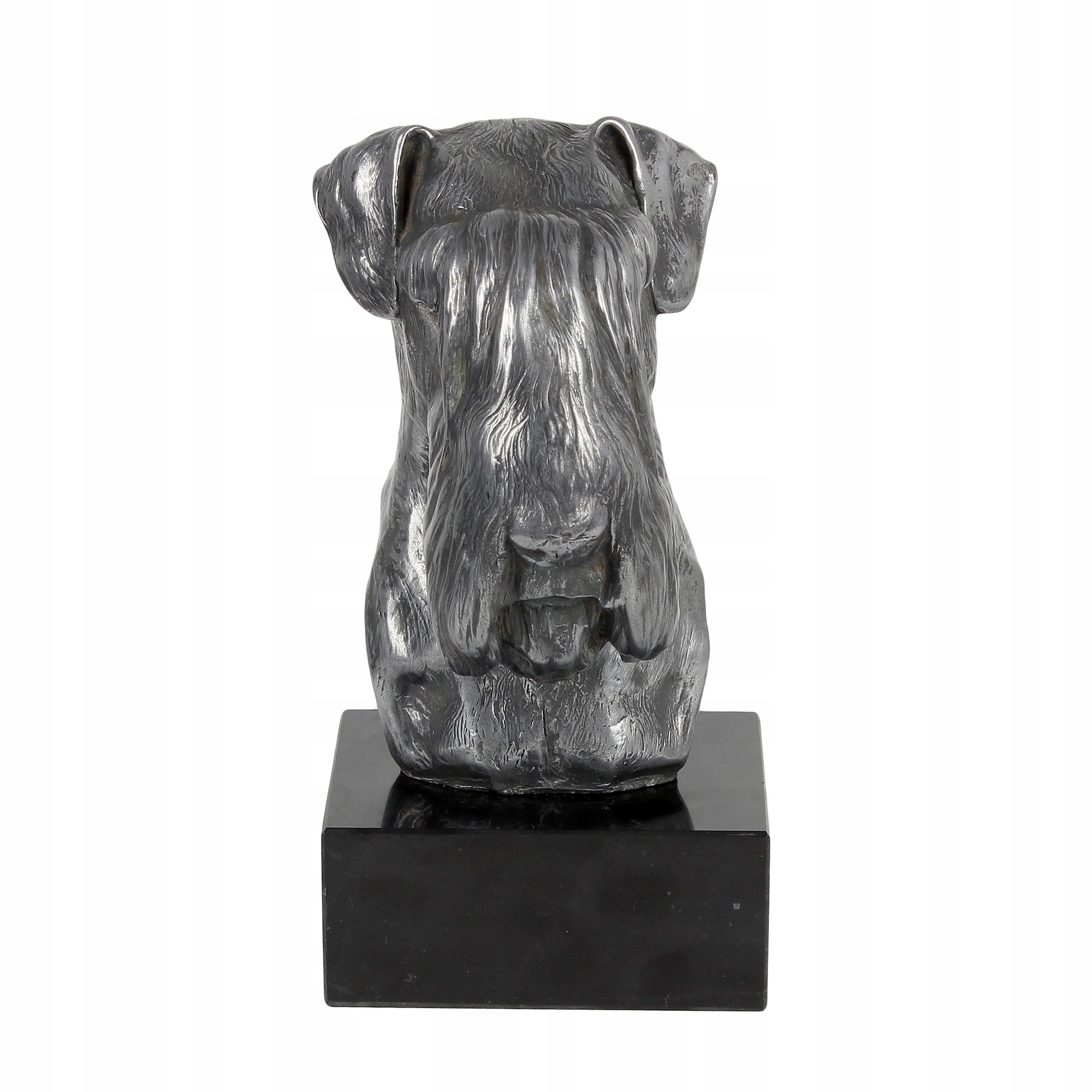 Sznaucer, Schnauzer I figurka na marmurze, pokryta srebrnym metalem, wyk