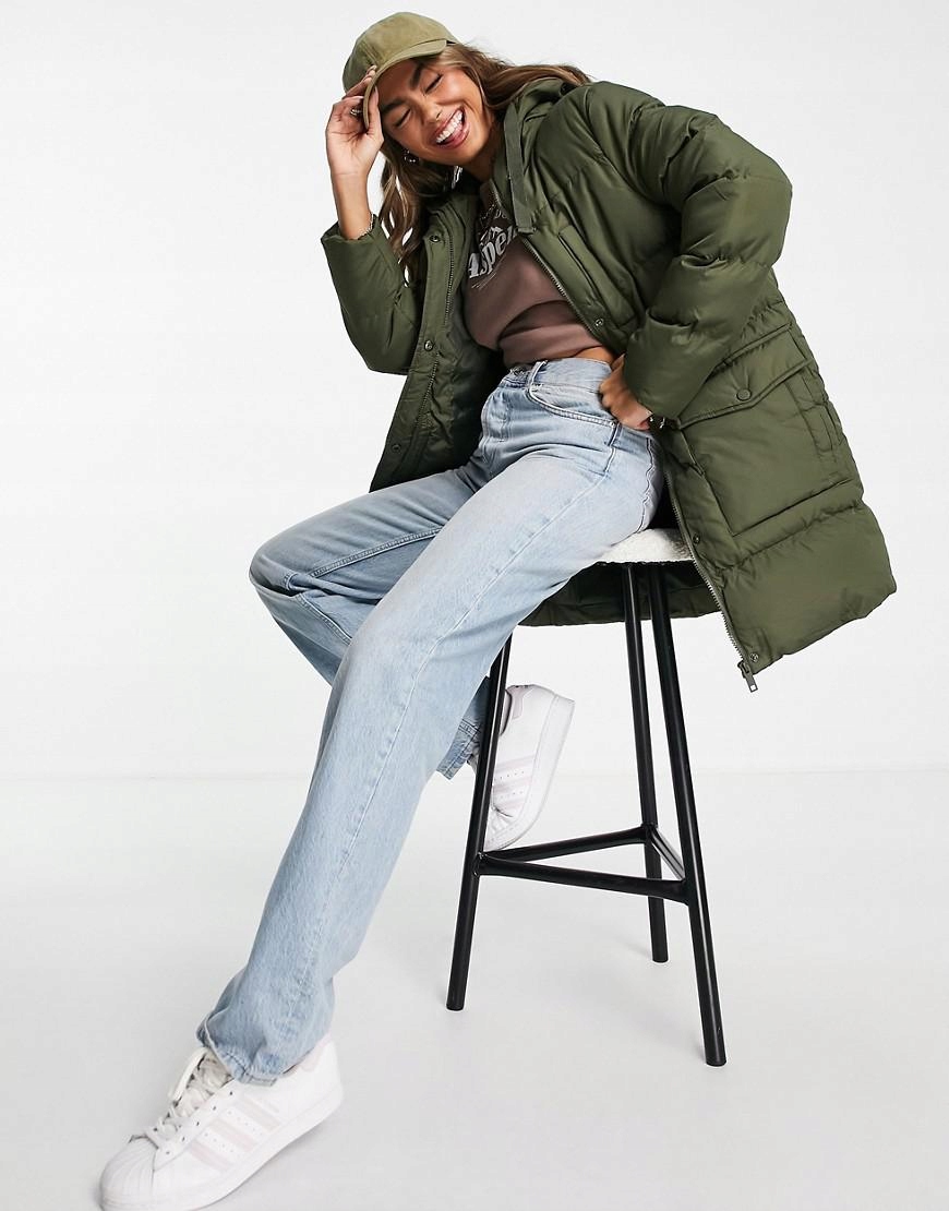 F2A002 ZIELONA KHAKI KURTKA PIKOWANA Z KAPTUREM BRAVE SOUL S Rękaw długi rękaw