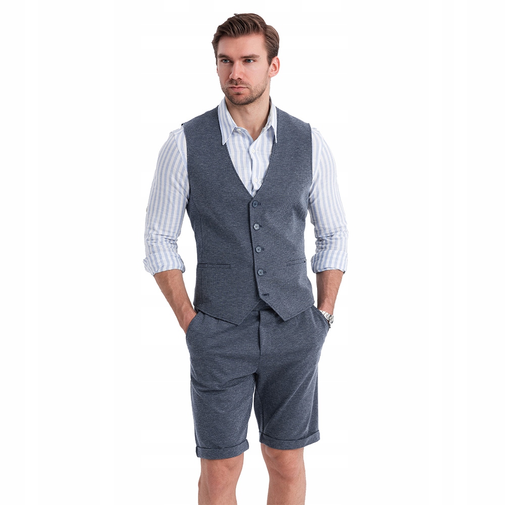 Pánský set elegantní oblekové vesty a šortek, modrá barva Z112 V1 L