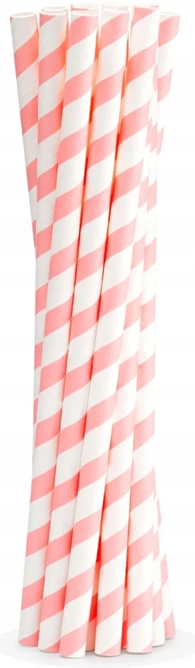 SŁOMKI BIAŁE W RÓŻOWE PASKI URODZINOWE 10 SZT