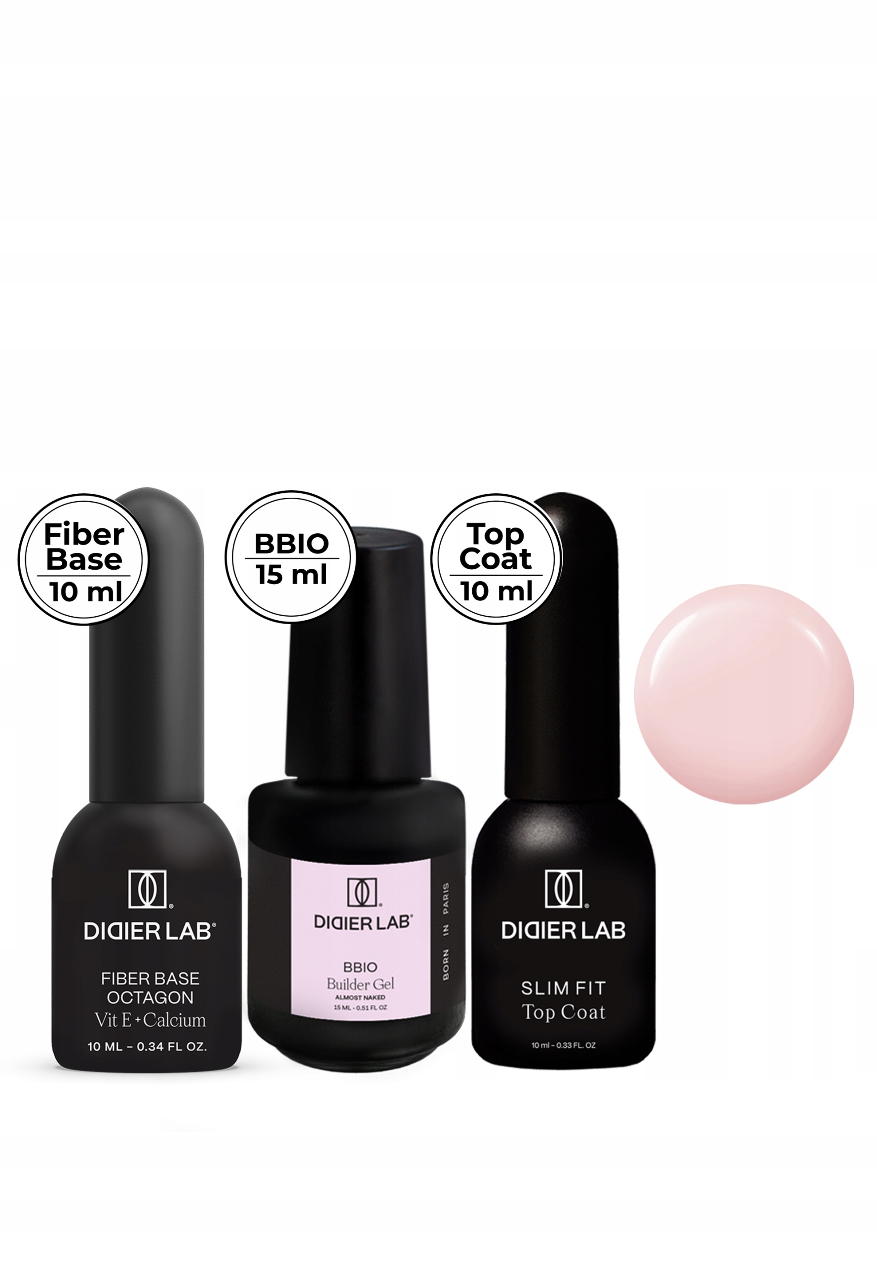 Didier Lab Sada: Fiber Baza Octagon+ Stavební Gel Bbio Top Coat Slim Fit