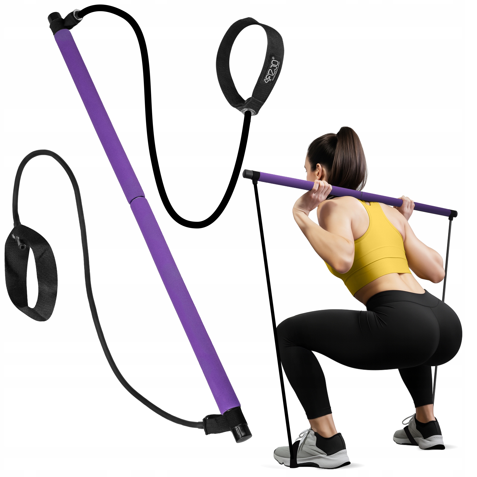 Kij Drążek Treningowy Z Ekspanderami Do Pilatesu Fitnessu Gumy Obciążenie