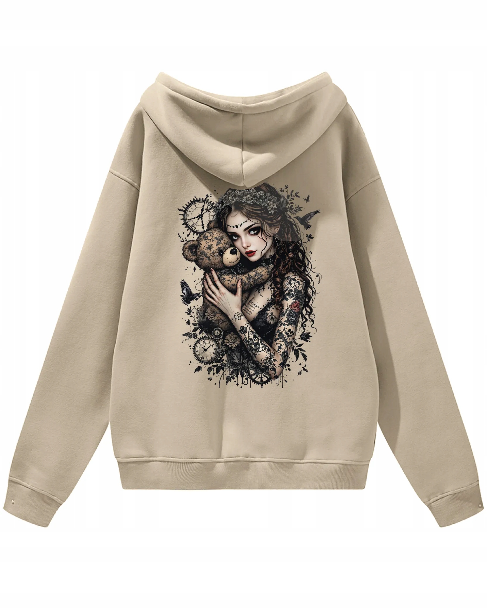 s kapucí Oversize mikina a medvídkem v gotickém stylu béžové velikosti M