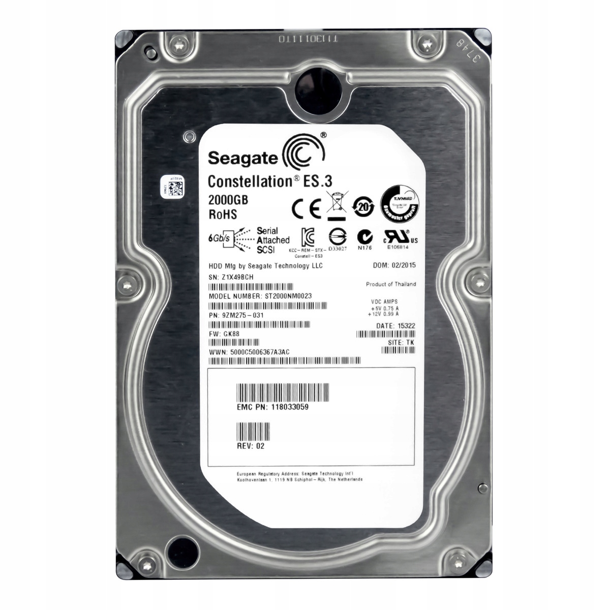 Emc 118033059 2TB 7.2K 128MB SAS-2 3.5'' ST2000NM0023