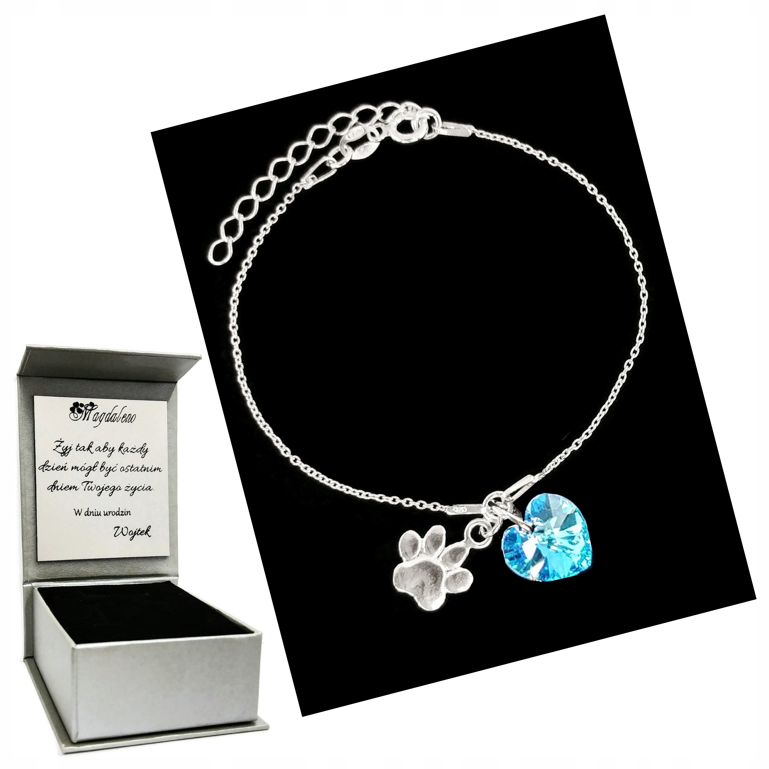 

Bransoletka Srebrna Grawer Łapa Łapka Psa Kota