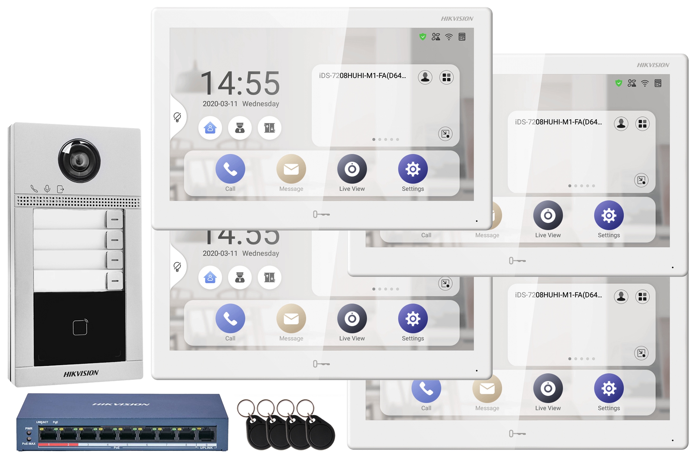 Videovrátnik WiFi Hikvision Villa Android 4-rodinný 4 Monitory 10"