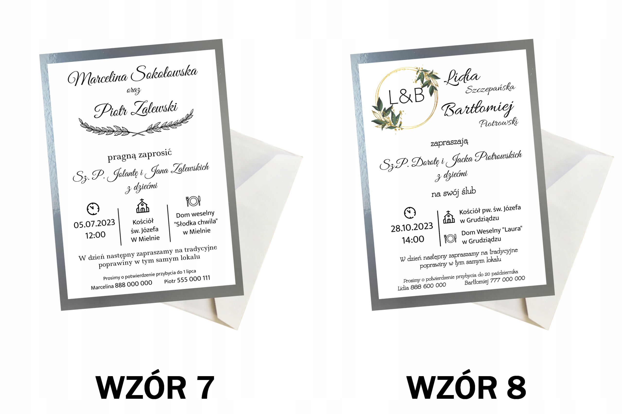 ZAPROSZENIA ŚLUBNE SREBRNE Z NADRUKIEM Szerokość produktu 10.5 cm