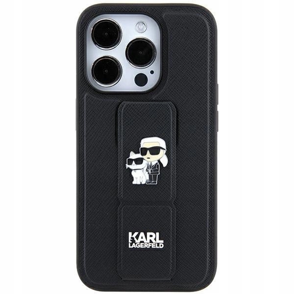 Pouzdro Karl Lagerfeld Gripstand Saffiano Karl&Choupette Pins pro iPhone 11 Xr