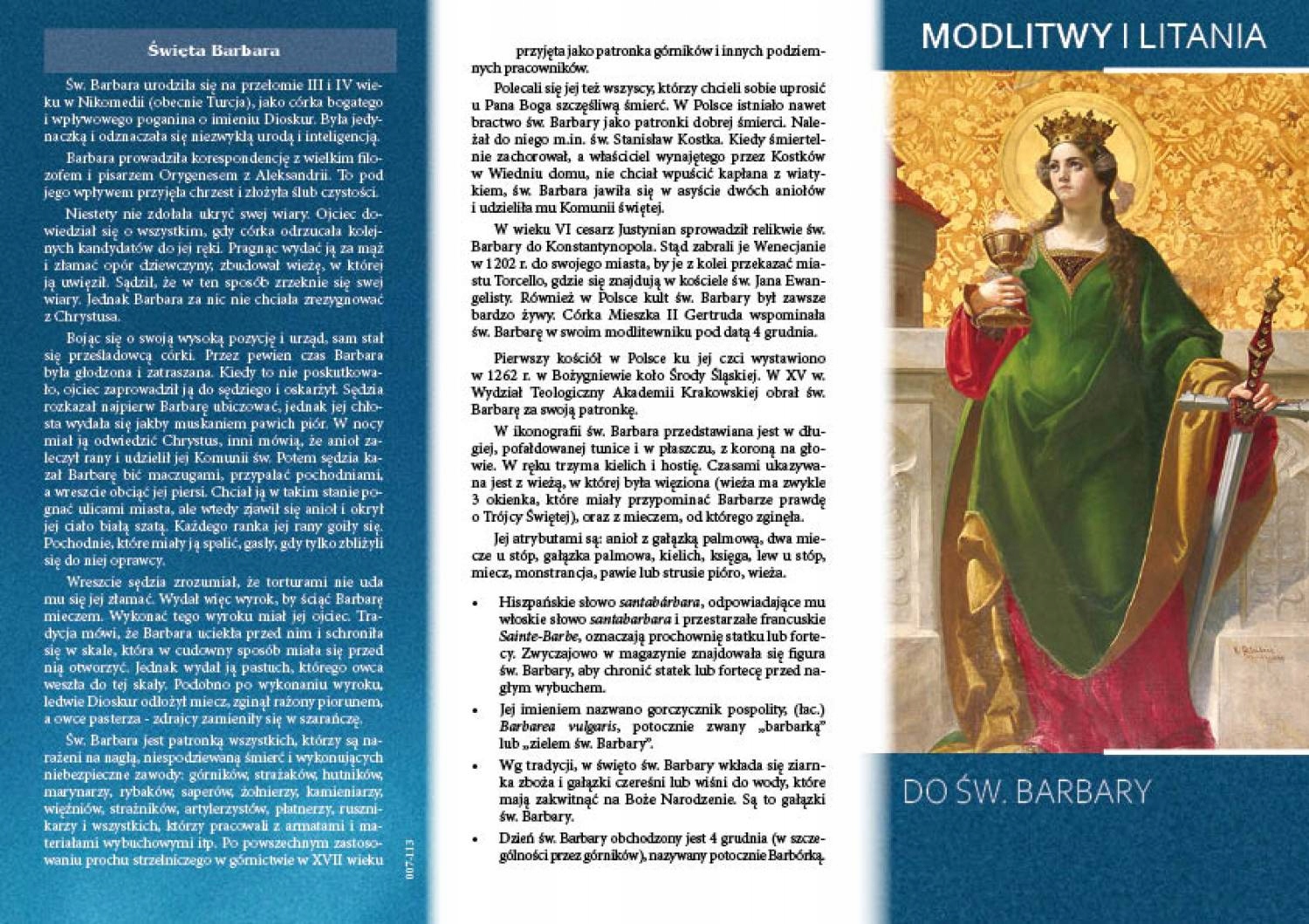 Litania i Modlitwy do Św. Barbary 5 szt.