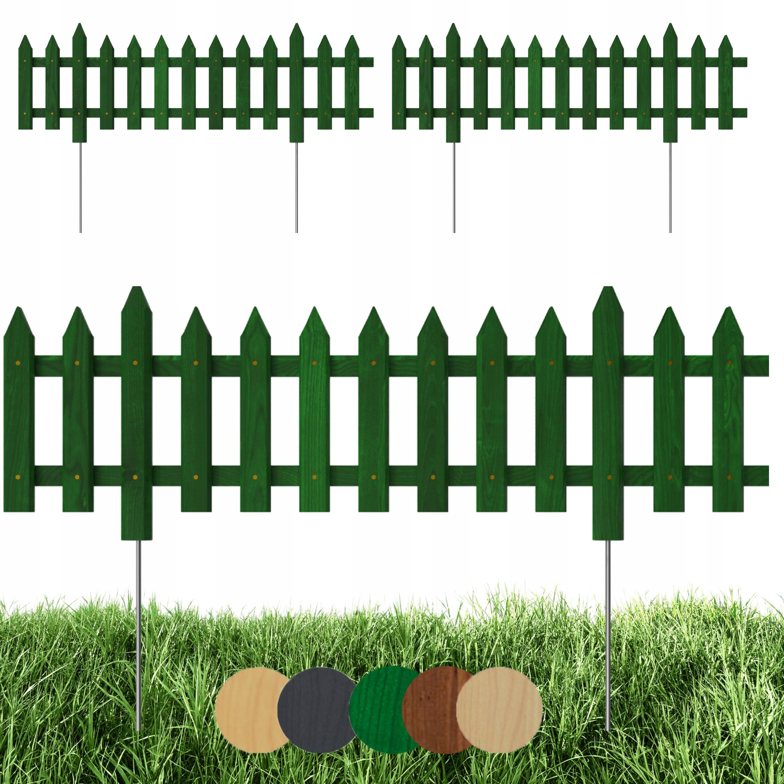 Zahradní plot dřevěný, záhonový, palisáda 100 x 20 cm Zelený 3 ks