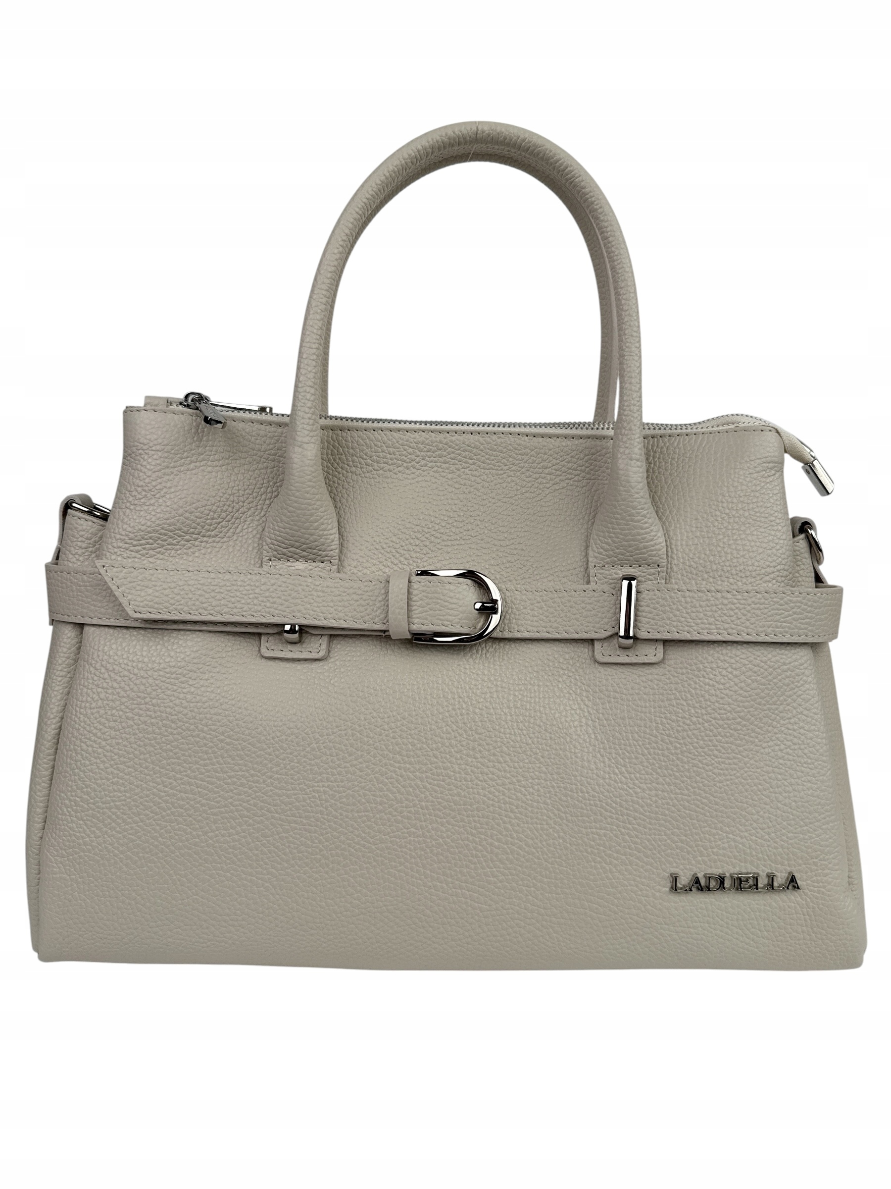 Kožená kabelka kufřík Laduella 3 komory obchodní elegantní béžová ecru