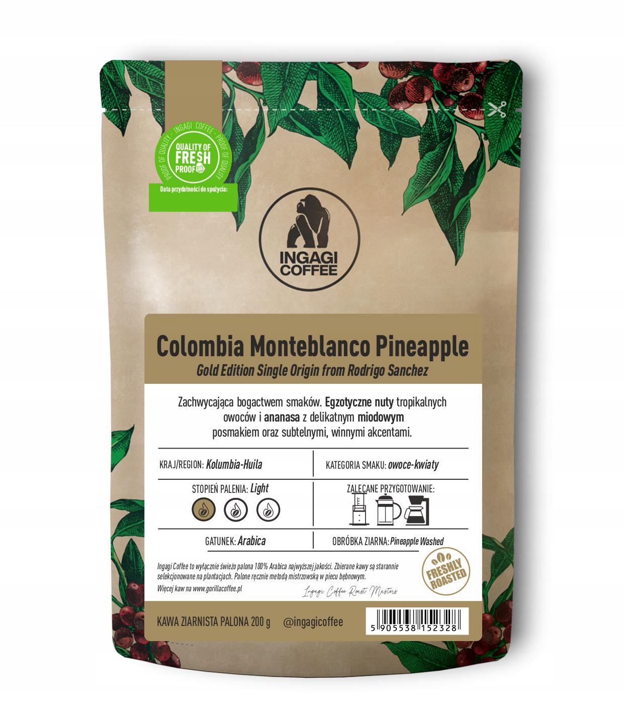 Káva zrnková Kolumbie Speciality Monteblanco Pineapple 200 g