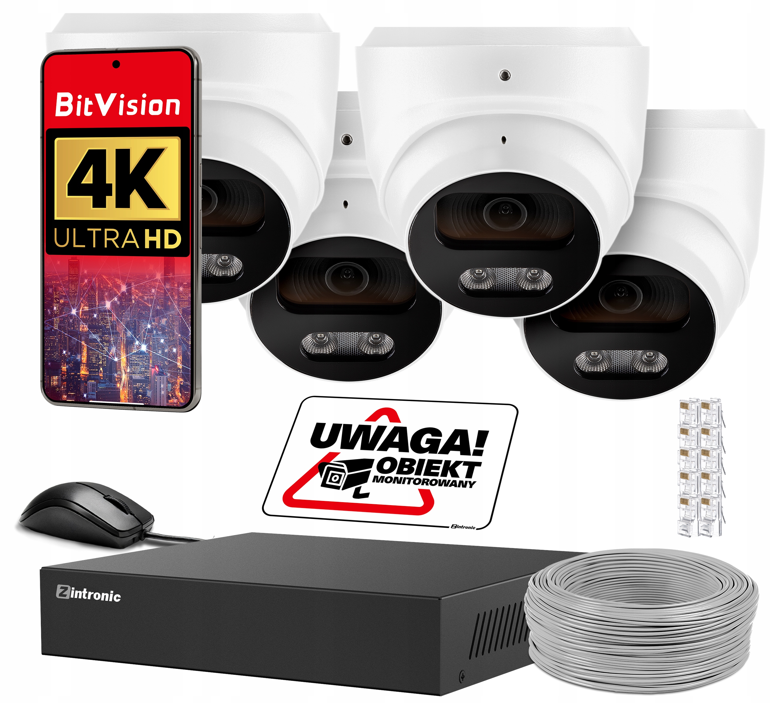 Sada Pro Monitorování 8Mpx Ip Poe 4 Kamery Bez disku, Detekce lidí