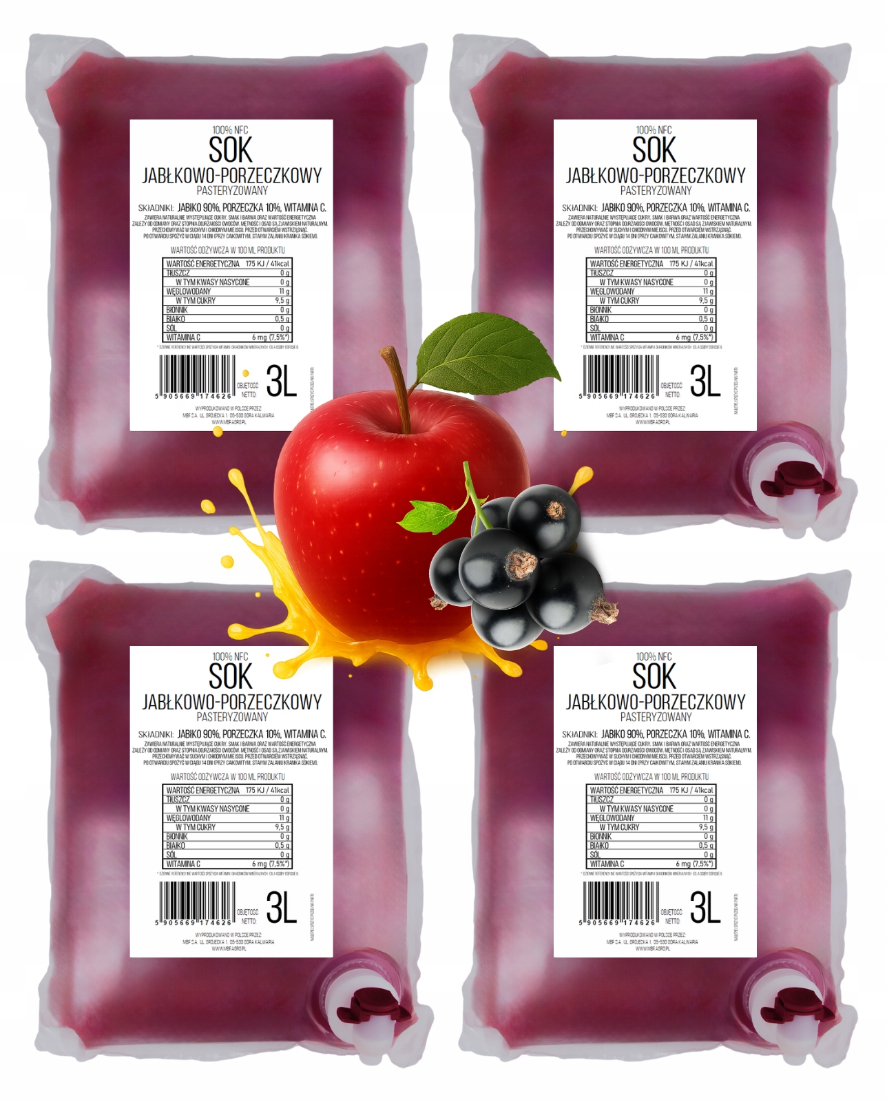 Jablečno-rybízový Lisovaný Džus 100% Nfc Pure Press Set 4 x 3L