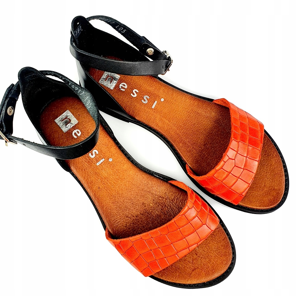 

Nessi 18382 sandałki płaskie czarny pomarańcz 39