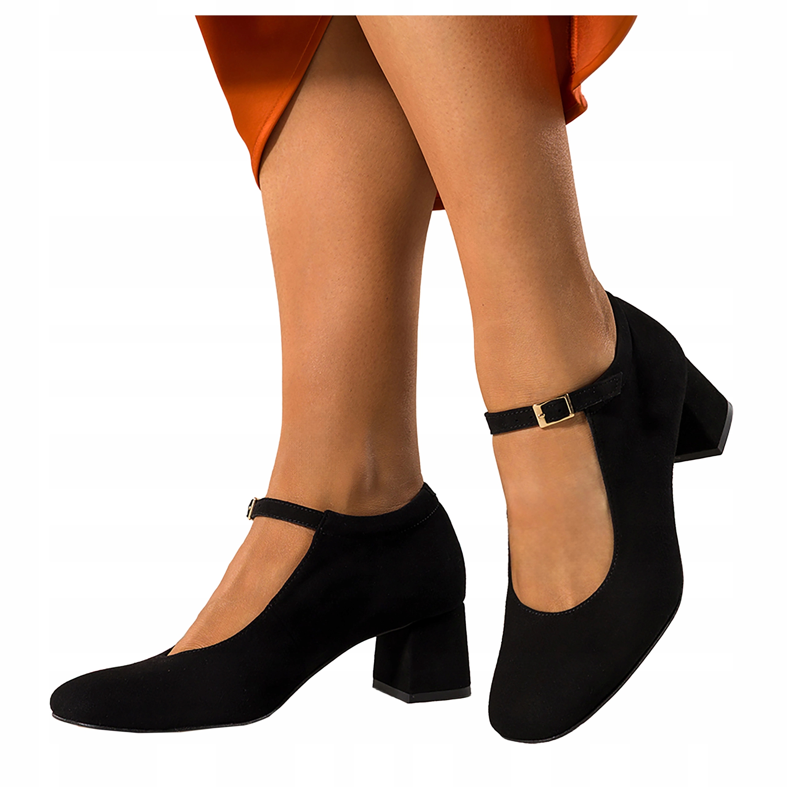 Černé dámské kožené lodičky Mary Jane Obcas Klocek Pohodlné Módní velikost 38