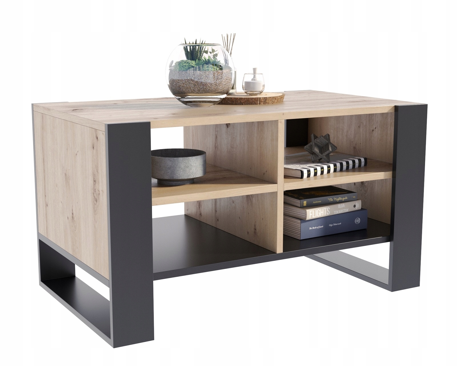Lavička Figa s policí, loftový konferenční stolek Artisan Černý do obývacího pokoje Loft