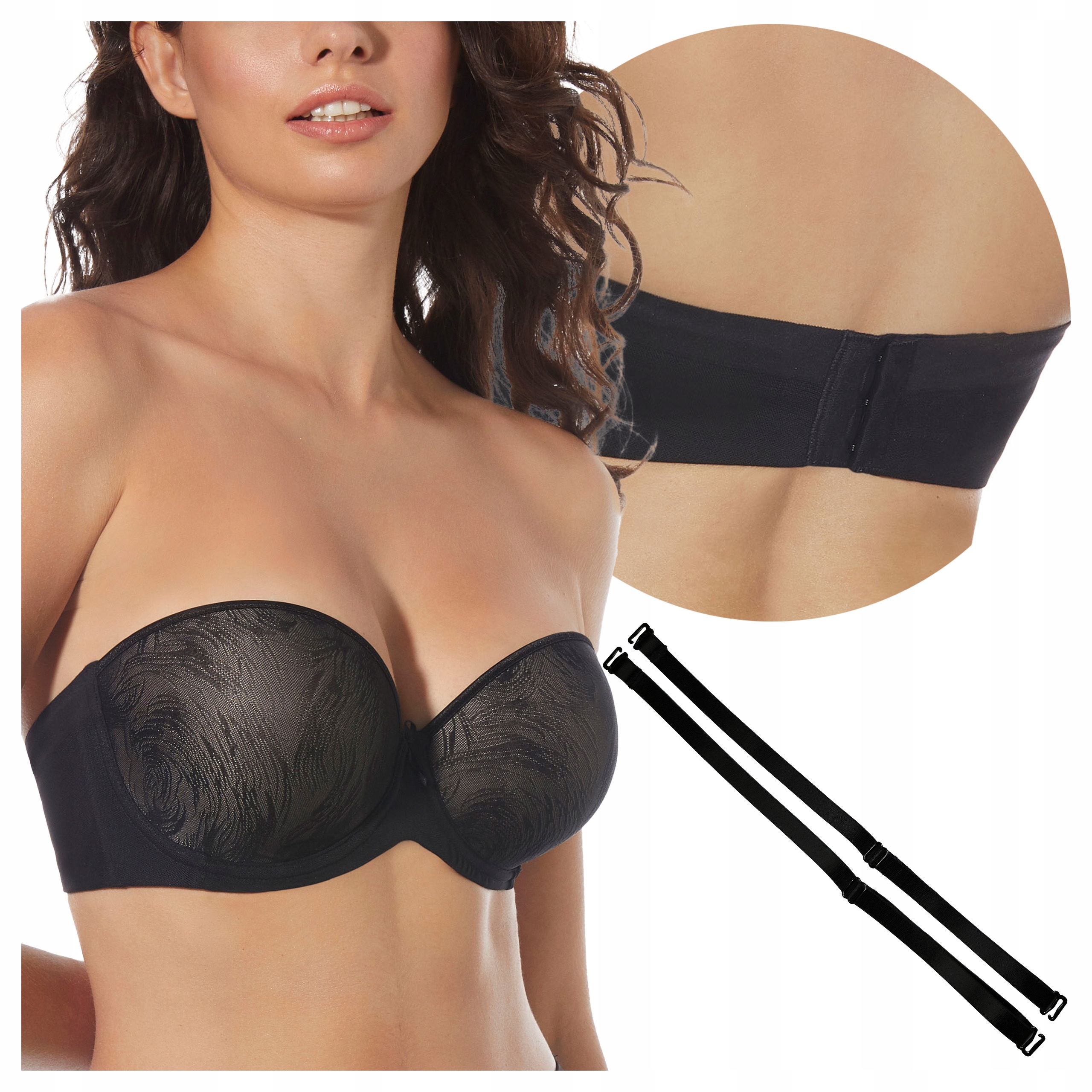 Samonosná podprsenka s ramínky, silikonová páska Vilma, černá, 70C
