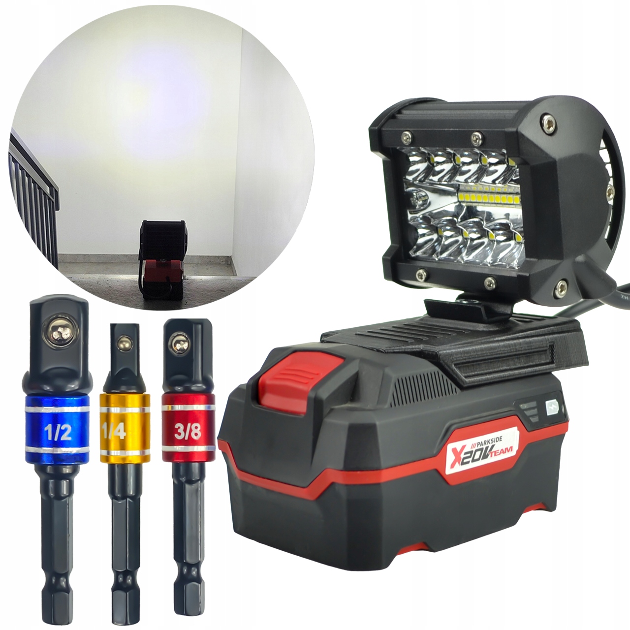 Sada Pracovní Lampa Parkside 20V Max Sada Adaptérů Na Nástavce