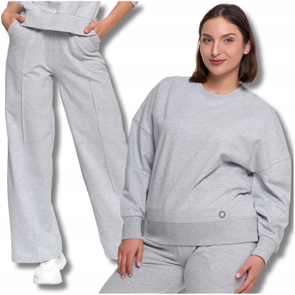 Pohodlná Tepláková Souprava Mikina a Kalhoty Široké Nohavice s Prošíváním XXL