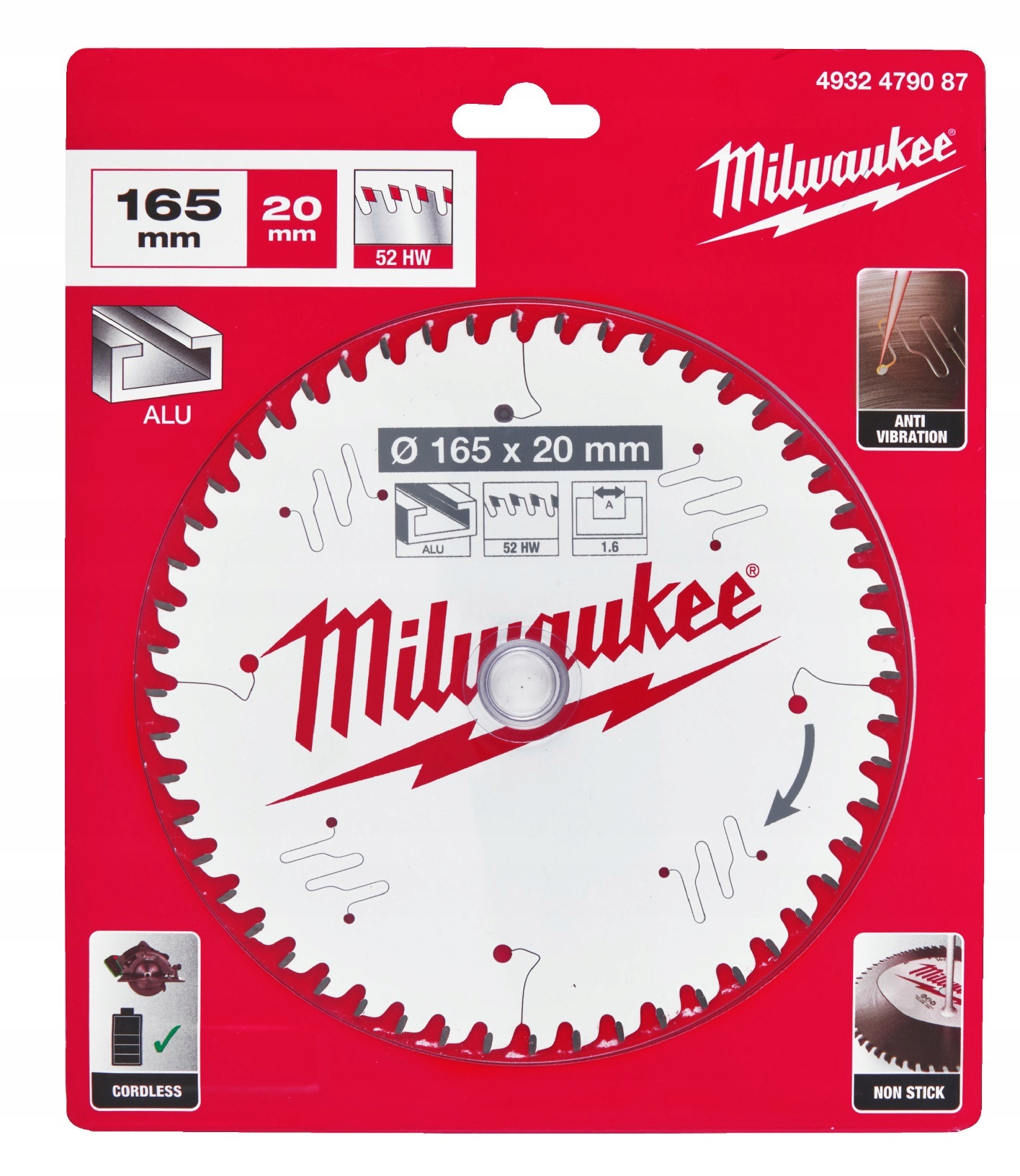 Milwaukee 4932479087 Tarcza Piła Tarczowa do Aluminium 165x20 mm 52 Zęby