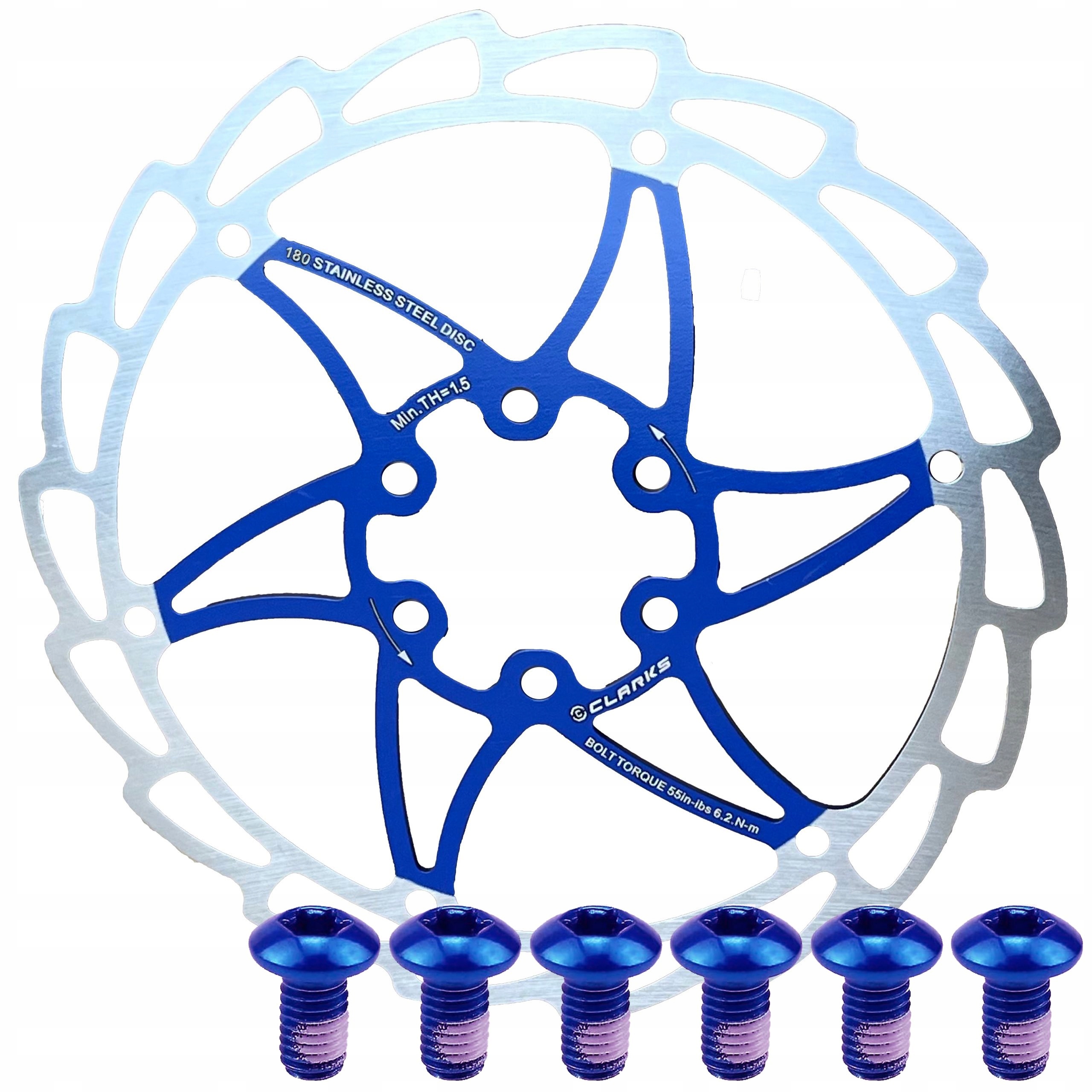 Rowerowa Tarcza Hamulcowa Niebieska 180mm CLARKS Śruby Niebieskie