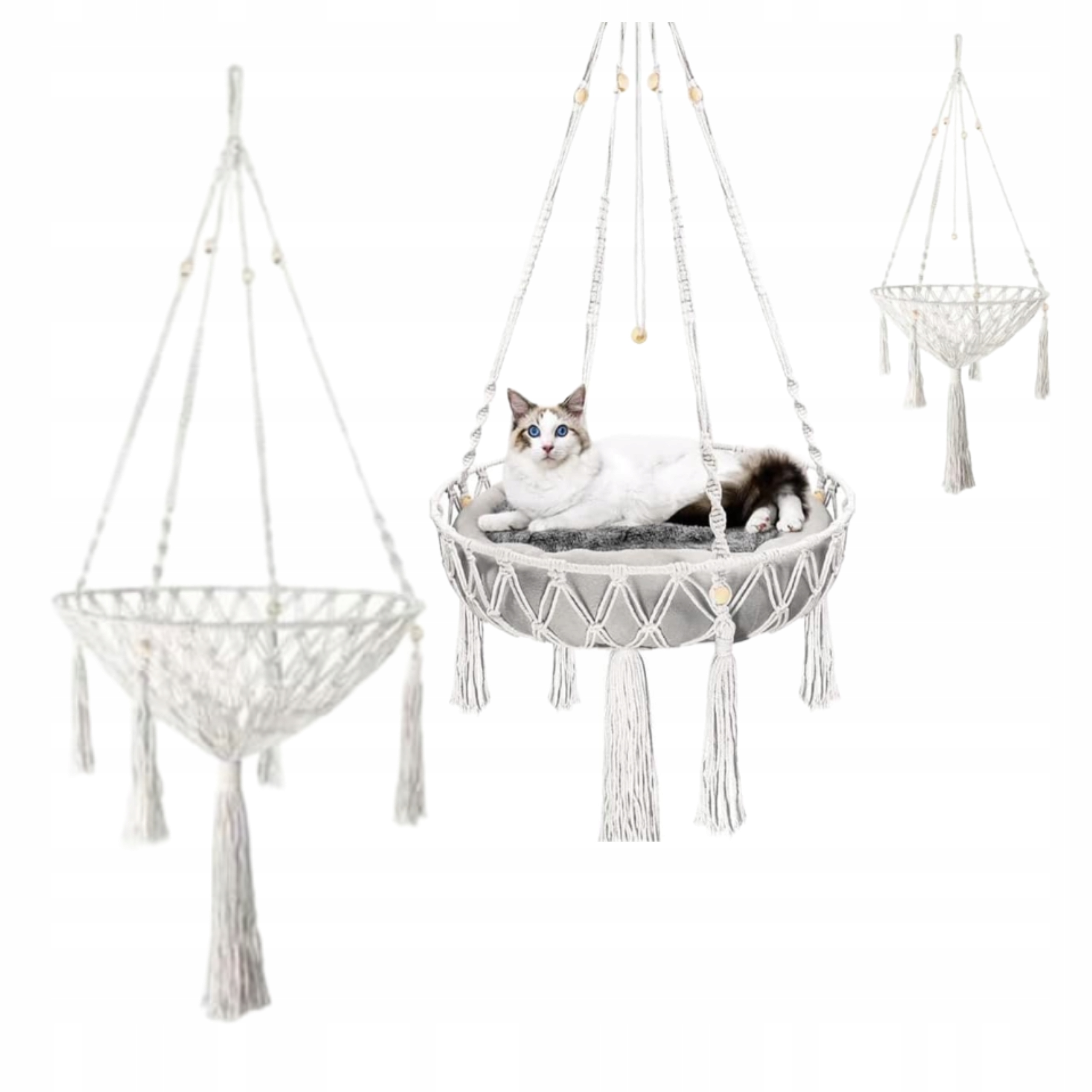Levně Houpací síť Pro Kočky Závěsná bavlněná Makramé 35 cm Bílá Bez Polštáře Pevná