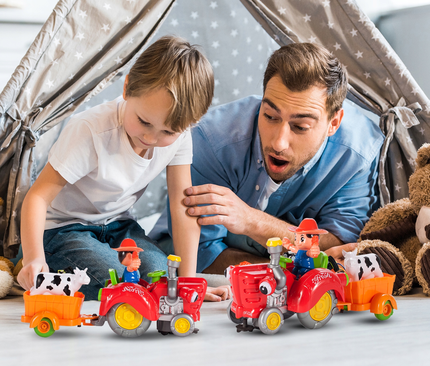 TRAKTOR Z PRZYCZEPKĄ FARMER KRÓWKA NA BATERIE Model Traktor