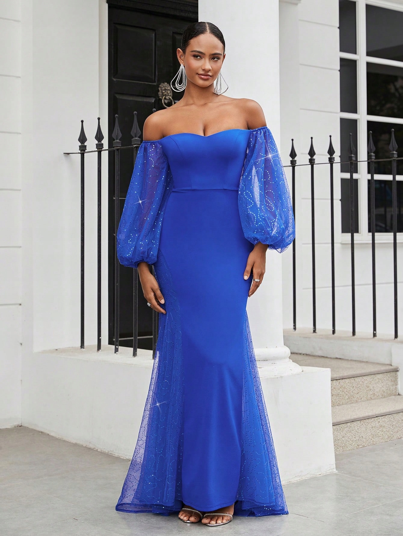 Šaty Večerní Mořská Panna S Bufetovými Flitrovými Rukávy Shein S 36